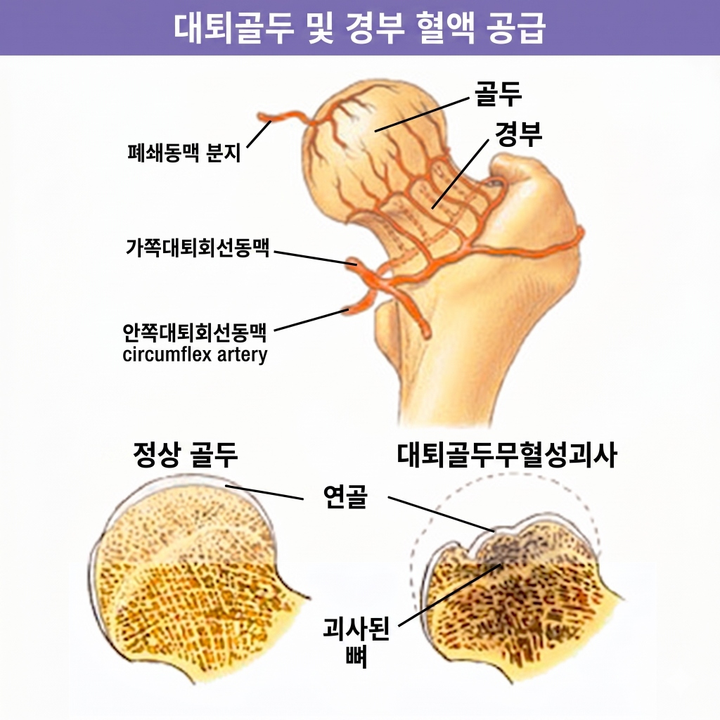 대퇴골두 무혈성 괴사 혈액 공급 해부도