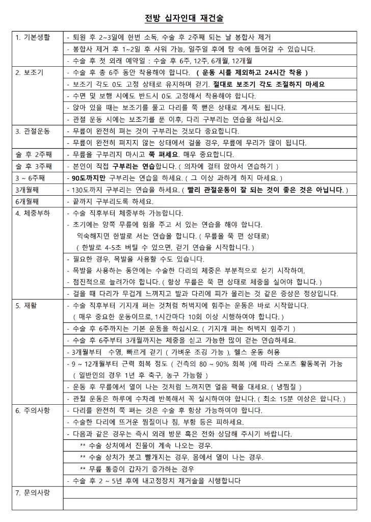 원본 십자인대 재건술 안내문 표