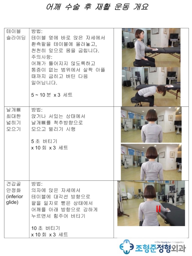 어깨 수술 후 재활 운동 개요 3