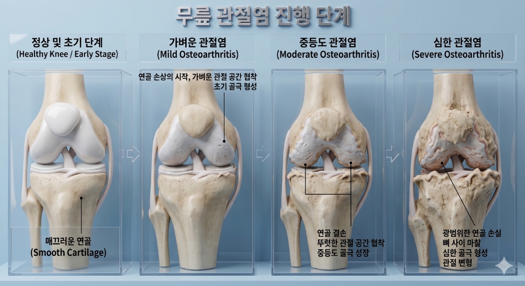 퇴행성 슬관절염 진행 단계 해부도